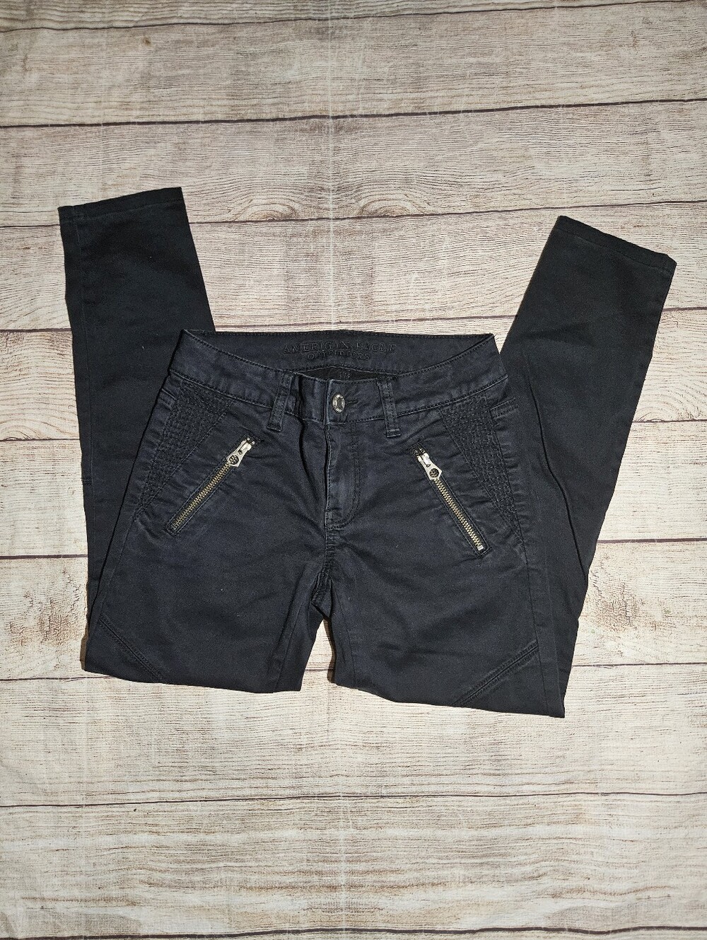 American eagle super stretch black gray skinny cropped zipper pants